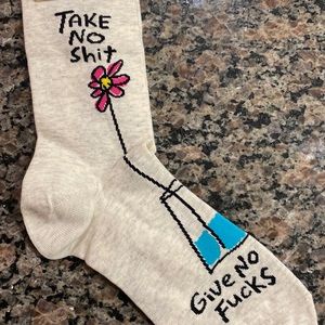 NWT Take no shit Give no fucks socks women’s crew Blue Q socks soft comb cotton